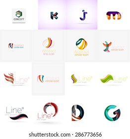 Set of new universal company logo ideas, geometric business icon collection - alphabet letters, swirl waves and other shapes