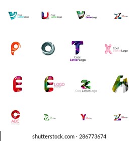 Set of new universal company logo ideas, geometric business icon collection - alphabet letters, swirl waves and other shapes
