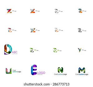 Set of new universal company logo ideas, geometric business icon collection - alphabet letters, swirl waves and other shapes