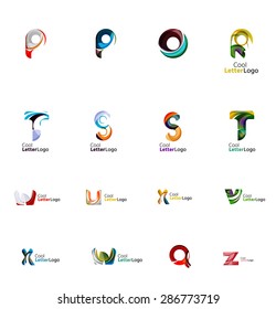 Reihe neuer universeller Firmenlogo-Ideen, geometrische Business-Icon-Kollektion - Buchstaben, Wirbelwellen und andere Formen