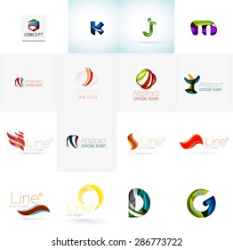 Set of new universal company logo ideas, geometric business icon collection - alphabet letters, swirl waves and other shapes