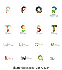Set of new universal company logo ideas, geometric business icon collection - alphabet letters, swirl waves and other shapes