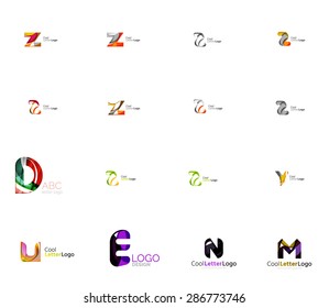Set of new universal company logo ideas, geometric business icon collection - alphabet letters, swirl waves and other shapes