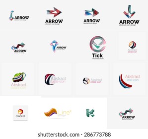 Set of new universal company logo ideas, geometric business icon collection - alphabet letters, swirl waves and other shapes
