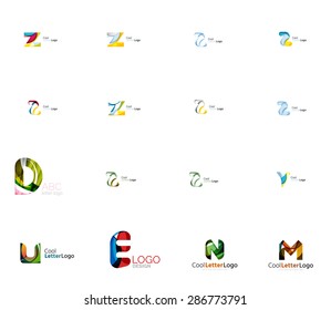 Conjunto de novas ideias de logotipo universal da empresa, coleção de ícones de negócios geométricos - letras do alfabeto, ondas de espiral e outras formas