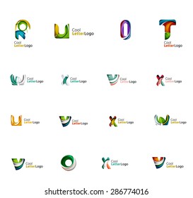Conjunto de nuevas ideas del logotipo de la empresa universal, colección de iconos geométricos - letras alfabéticas, ondas giratorias y otras formas