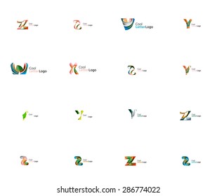 Set of new universal company logo ideas, geometric business icon collection - alphabet letters, swirl waves and other shapes