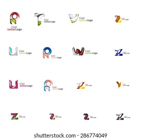 Set of new universal company logo ideas, geometric business icon collection - alphabet letters, swirl waves and other shapes