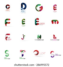 Set of new universal company logo ideas, geometric business icon collection - alphabet letters, swirl waves and other shapes
