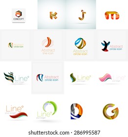 Set of new universal company logo ideas, geometric business icon collection - alphabet letters, swirl waves and other shapes