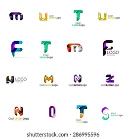 Set of new universal company logo ideas, geometric business icon collection - alphabet letters, swirl waves and other shapes