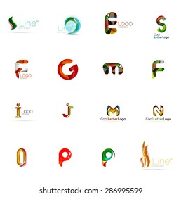 Set of new universal company logo ideas, geometric business icon collection - alphabet letters, swirl waves and other shapes