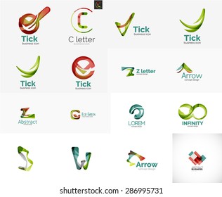 Set of new universal company logo ideas, geometric business icon collection - alphabet letters, swirl waves and other shapes