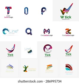 Set of new universal company logo ideas, geometric business icon collection - alphabet letters, swirl waves and other shapes