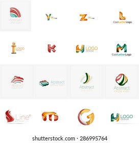 Set of new universal company logo ideas, geometric business icon collection - alphabet letters, swirl waves and other shapes