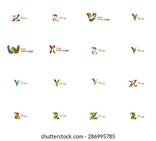 Conjunto de nuevas ideas del logotipo de la empresa universal, colección de iconos geométricos - letras alfabéticas, ondas giratorias y otras formas