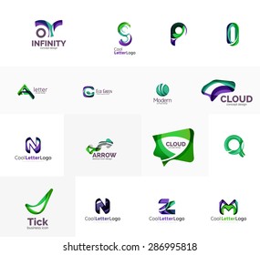 Reihe neuer universeller Firmenlogo-Ideen, geometrische Business-Icon-Kollektion - Buchstaben, Wirbelwellen und andere Formen