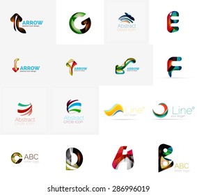 Set of new universal company logo ideas, geometric business icon collection - alphabet letters, swirl waves and other shapes