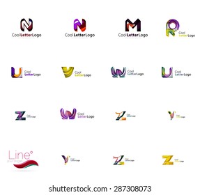 Set of new universal company logo ideas, geometric business icon collection - alphabet letters, swirl waves and other shapes