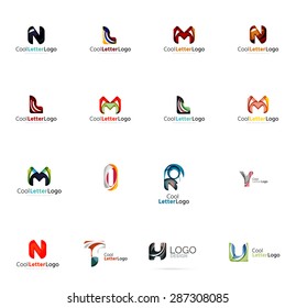 Set of new universal company logo ideas, geometric business icon collection - alphabet letters, swirl waves and other shapes