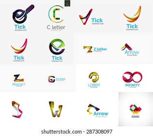 Set of new universal company logo ideas, geometric business icon collection - alphabet letters, swirl waves and other shapes