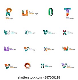 Set of new universal company logo ideas, geometric business icon collection - alphabet letters, swirl waves and other shapes