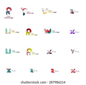 Set of new universal company logo ideas, geometric business icon collection - alphabet letters, swirl waves and other shapes