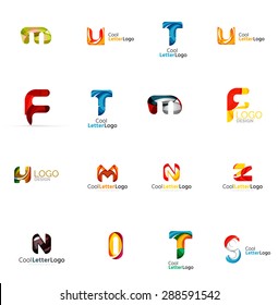Set of new universal company logo ideas, geometric business icon collection - alphabet letters, swirl waves and other shapes