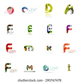 Conjunto de nuevas ideas del logotipo de la empresa universal, colección de iconos geométricos - letras alfabéticas, ondas giratorias y otras formas