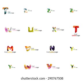 Set of new universal company logo ideas, geometric business icon collection - alphabet letters, swirl waves and other shapes