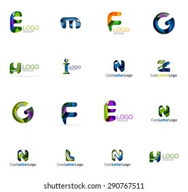 Set of new universal company logo ideas, geometric business icon collection - alphabet letters, swirl waves and other shapes