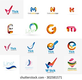 Reihe neuer universeller Firmenlogo-Ideen, geometrische Business-Icon-Kollektion - Buchstaben, Wirbelwellen und andere Formen