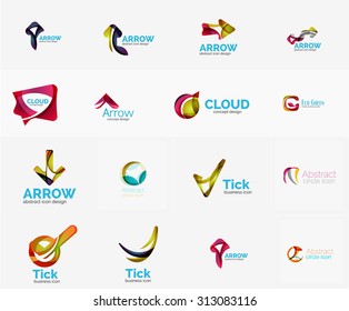 Set of new universal company logo ideas, geometric business icon collection - alphabet letters, swirl waves and other shapes