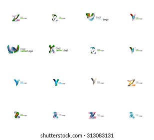 Conjunto de nuevas ideas del logotipo de la empresa universal, colección de iconos geométricos - letras alfabéticas, ondas giratorias y otras formas