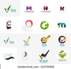 Set of new universal company logo ideas, geometric business icon collection - alphabet letters, swirl waves and other shapes