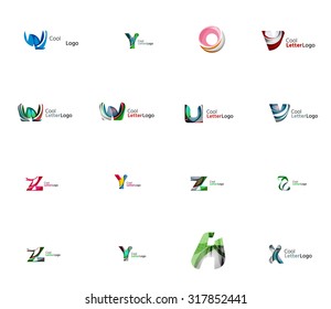 Set of new universal company logo ideas, geometric business icon collection - alphabet letters, swirl waves and other shapes