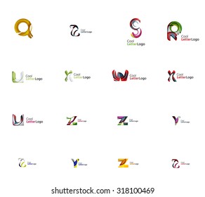 Set of new universal company logo ideas, geometric business icon collection - alphabet letters, swirl waves and other shapes