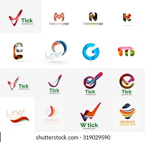 Set of new universal company logo ideas, geometric business icon collection - alphabet letters, swirl waves and other shapes