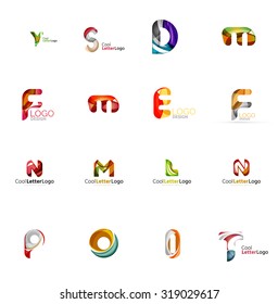 Set of new universal company logo ideas, geometric business icon collection - alphabet letters, swirl waves and other shapes