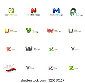 Set of new universal company logo ideas, geometric business icon collection - alphabet letters, swirl waves and other shapes