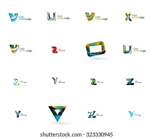Set of new universal company logo ideas, geometric business icon collection - alphabet letters, swirl waves and other shapes