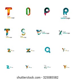 Set of new universal company logo ideas, geometric business icon collection - alphabet letters, swirl waves and other shapes