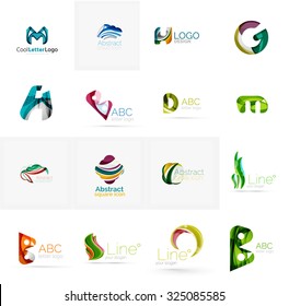Conjunto de nuevas ideas del logotipo de la empresa universal, colección de iconos geométricos - letras alfabéticas, ondas giratorias y otras formas