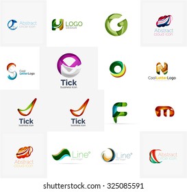 Set of new universal company logo ideas, geometric business icon collection - alphabet letters, swirl waves and other shapes