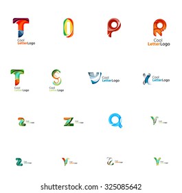 Set of new universal company logo ideas, geometric business icon collection - alphabet letters, swirl waves and other shapes