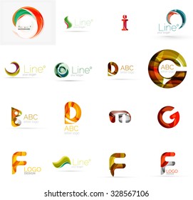 Set of new universal company logo ideas, geometric business icon collection - alphabet letters, swirl waves and other shapes