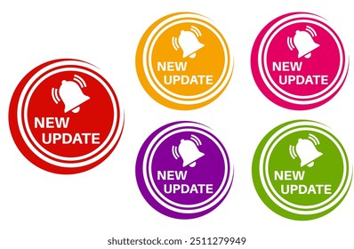 definir nova atualização com sinal de notificação de campainha definido. Obter nova ilustração de vetor de modelo de símbolo de rótulo de versão