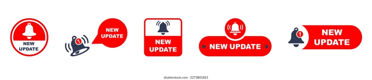 Set of new update vector icons. New improved. Update button with bell. Vector 10 Eps. 