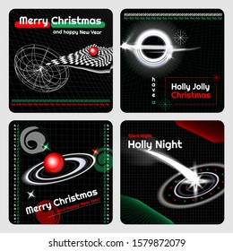 Set of New Year 2020 Posters With Geometric Shapes. Vector EPS 10