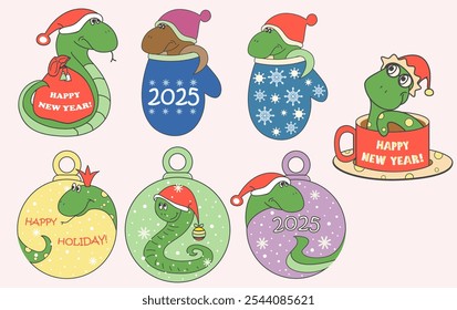 Set of New Year 2025 symbols. Snakes